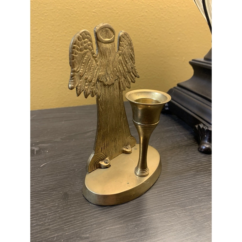 Vintage Christmas Solid Brass Angel Candle Stick Holder Classic Holiday Decor 5"